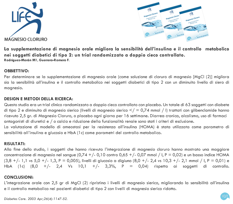 La supplementazione di magnesio orale migliora la sensibilità dell’insulina e il controllo metabolico nei soggetti diabetici di tipo 2: un trial randomizzato a doppio cieco controllato.